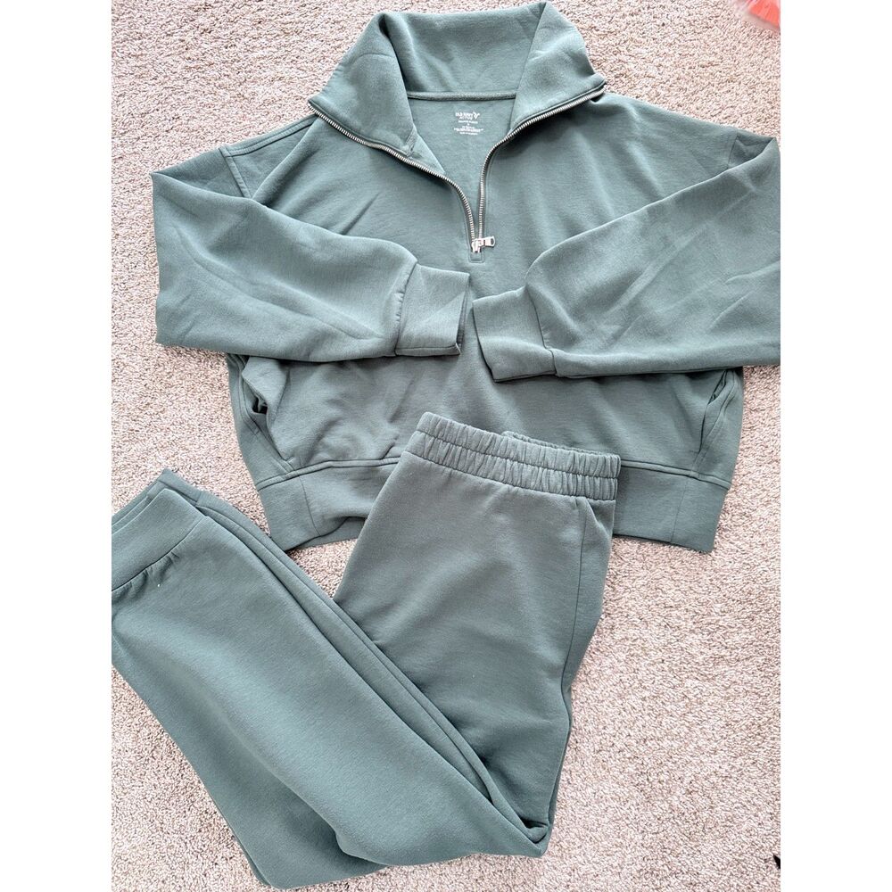 Old Navy Bounce Fleece Green Half Zip Sweatshirt Jogger Set Medium 147